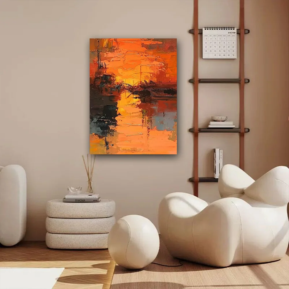 100% hand drawn orange abstract oil painting original wall painting home living room decoration paint interior aesthetics