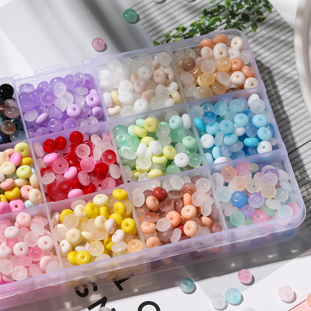 

100pcs/lot Glass Imitation Jade Beads Flat Round Spacer Beads Mixed Bead for DIY Necklaces Bracelets Jewelry Making Accessories