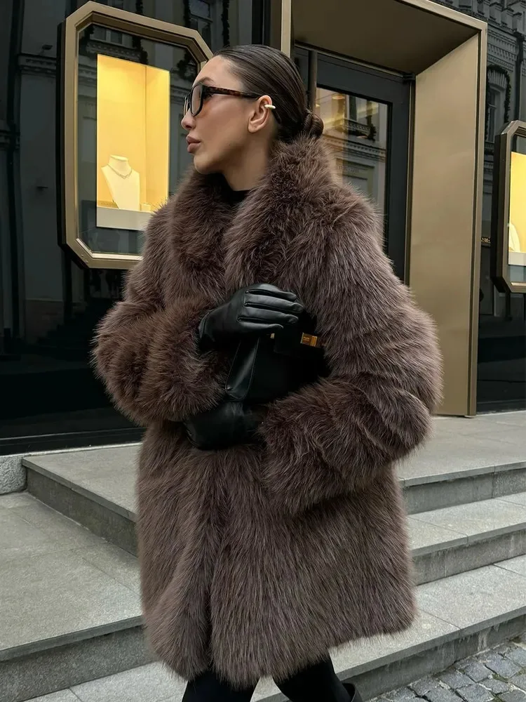 

Fluffy Faux Fur Coat Long New Winter Thick Warm Women Fox Fur Jacket Turn Down Collar Plush Fur Coats Trend Casual Outerwear