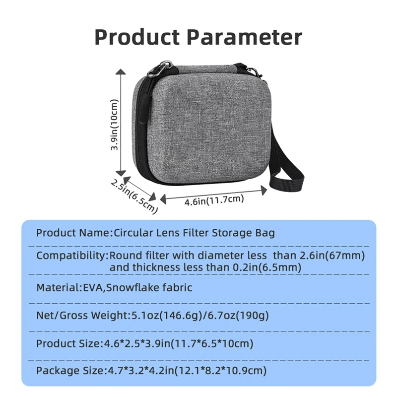 多機能円形フィルターポーチケース、8つの円形フィルター用、防塵、カメラレンズフィルター収納