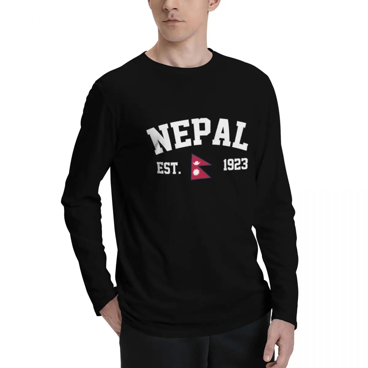 100% Cotton Nepal Flag With EST. Year Long Sleeve Autumn T shirts Men Women Unisex Clothing LS T-Shirt Tops Tees