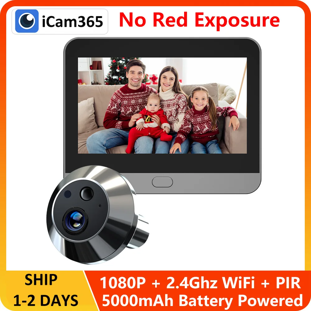 

3MP 2.4G WiFi Battery Powered Door Peephole Eye Camera PIR Motion Detection Digital Viewer Wireless Smart Doorbell ICam365 APP