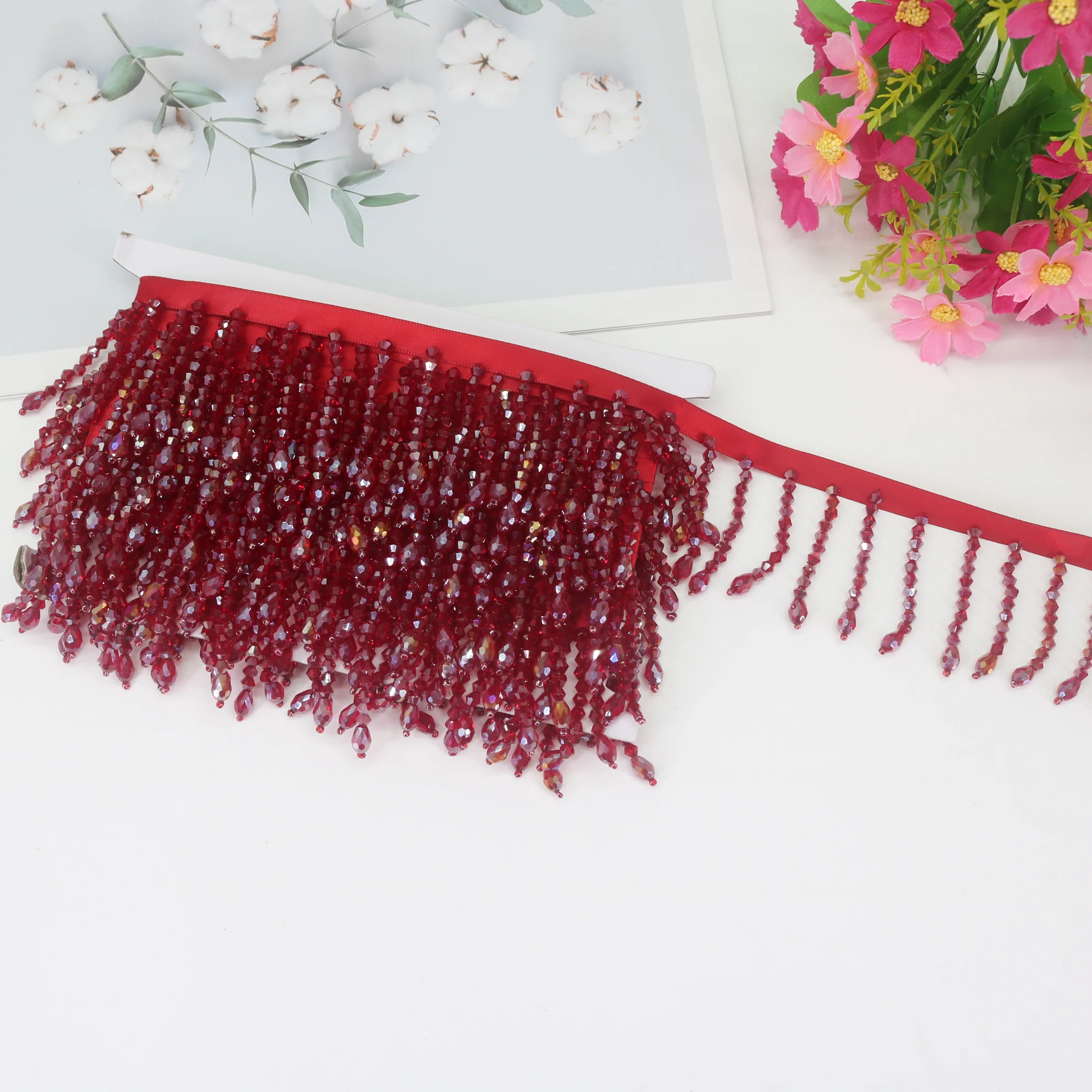 4.5Yards Crystal Pendant Beaded Fringe Lace DIY Clothes Stage Dress Home Curtain Headwear Decorative Accessories Latin Dance