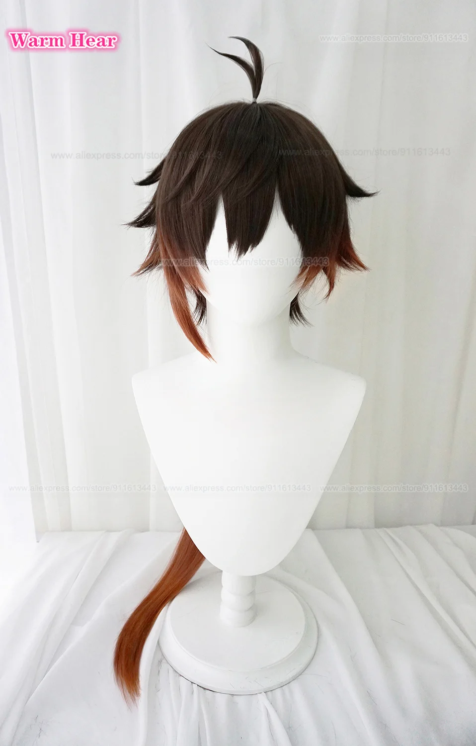 90cm Zhongli Cosplay Wig Game  Cosplay Morax Zhong Li Wigs Brown Gradient Hair Heat Resistant Synthetic Party Wigs