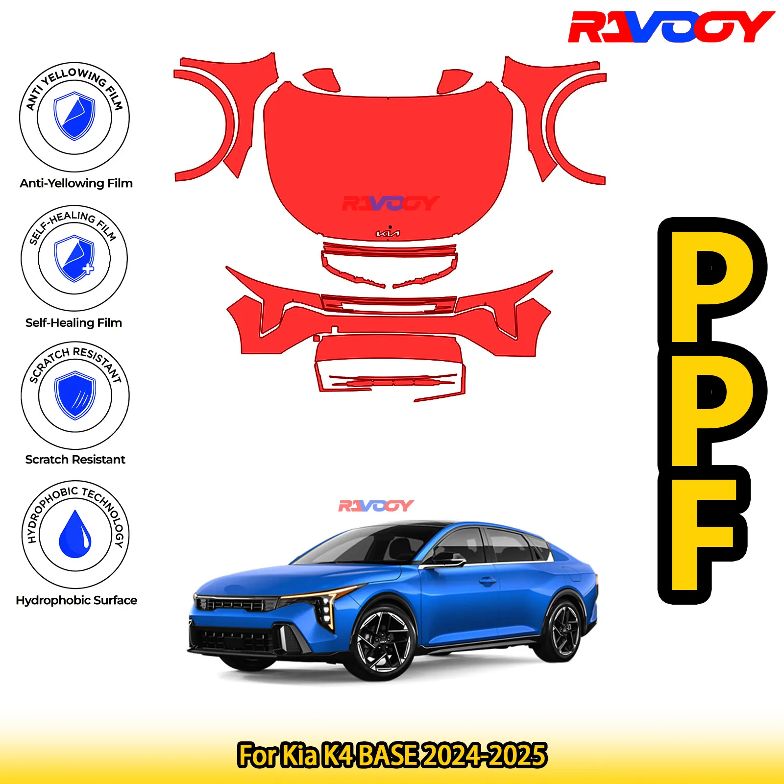 

For Kia K4 BASE 2024-2025 Glossy Matte Black Precut front PPF Kit Paint Protection Film