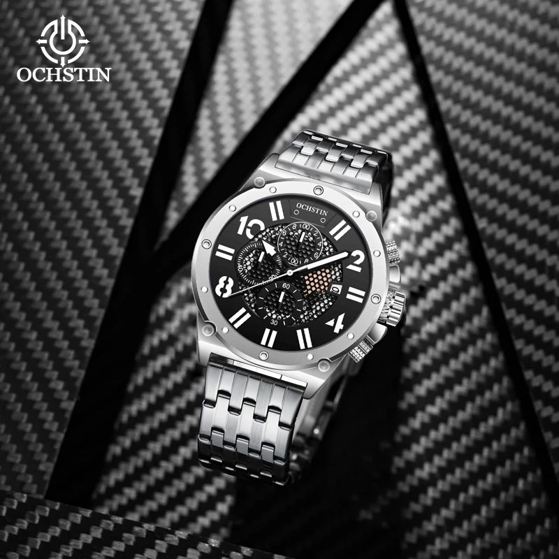 

OCHSTIN Originale Series Of Innovative Multi-functional Quartz Watch Stainless Steel Strap Black Silver Gentleman's Quartz Watch