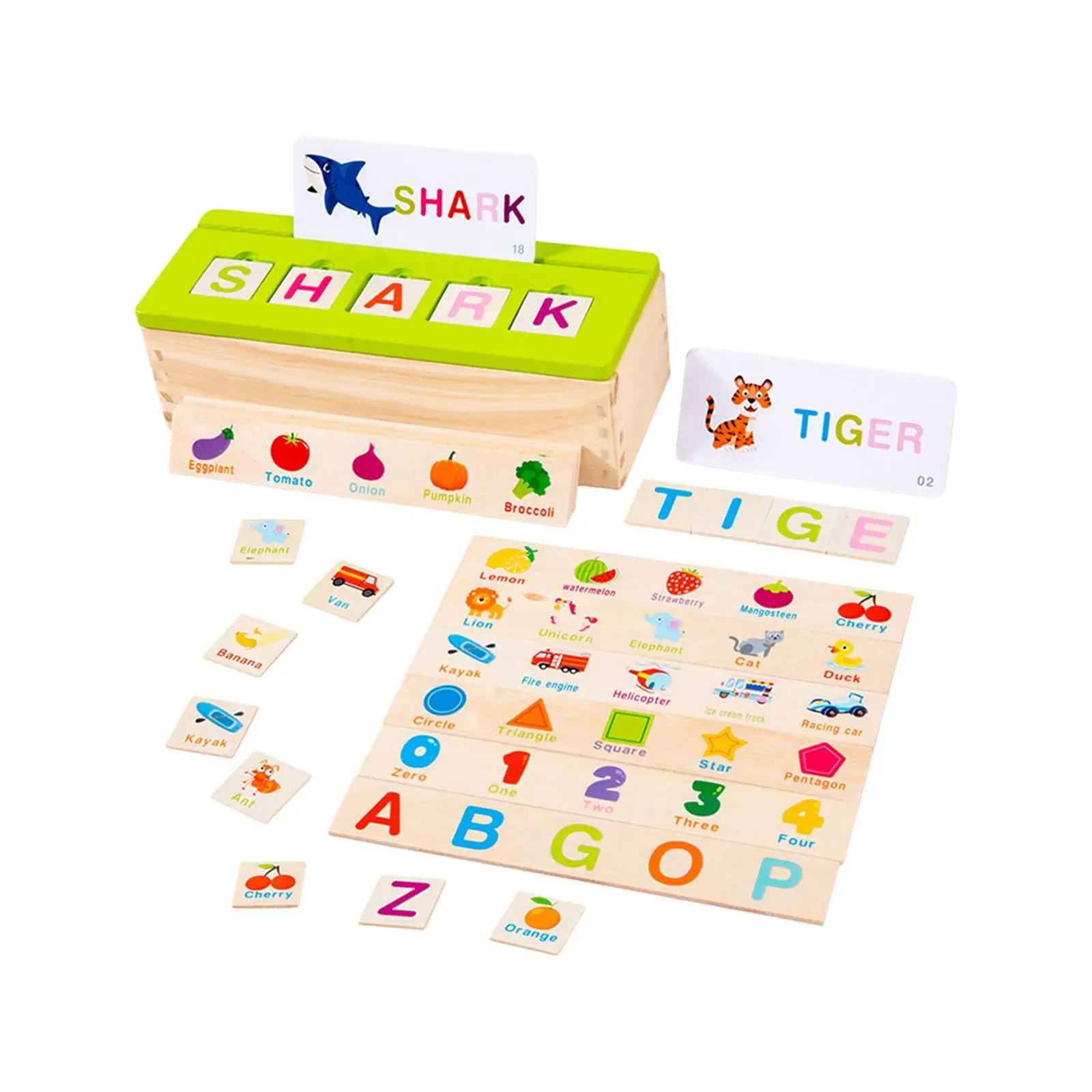 

Wooden Spelling Game Early Educational with 15 Double Side Cards for Kids