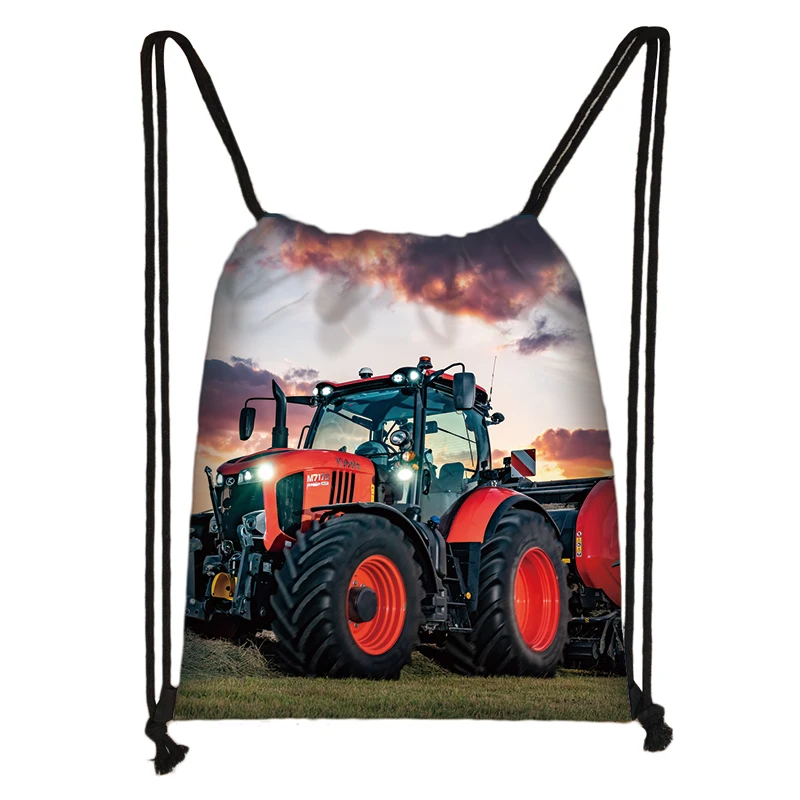 Play with Farm Tractor Print Backpack Teenager Boys Girls Rucksack Women Drawstring Bags for Travel Kids Book Bag Shoes Holder