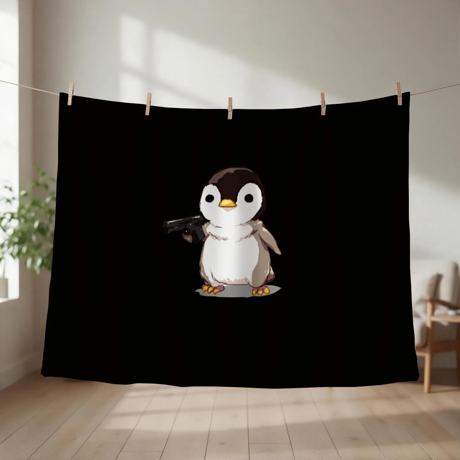 Cute Penguin with a Gun Throw Blanket Designers Multi-Purpose halloween Luxury Designer Blankets
