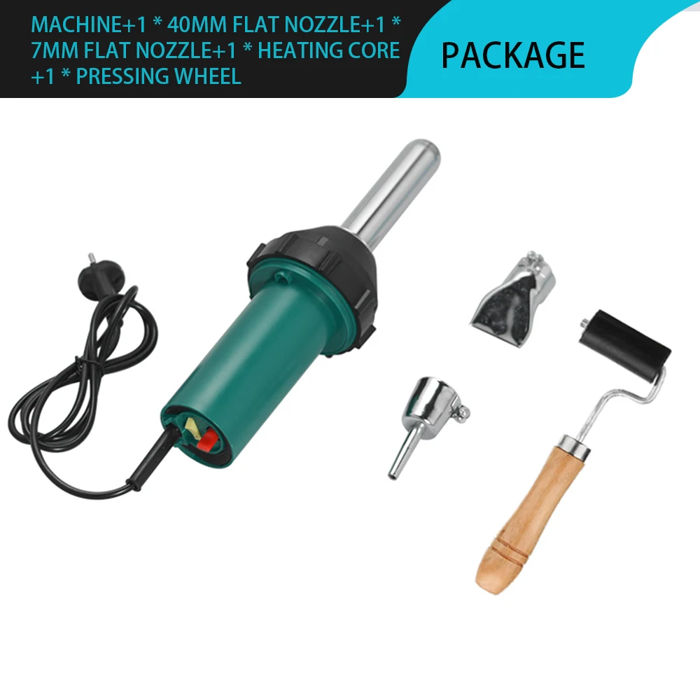 1080W 220V Plastic Hot Air Welding Gun Torch with Pencil Tip Nozzle Flat Tip Pressure Roller Welding Heat Gun Kit Welder Machine