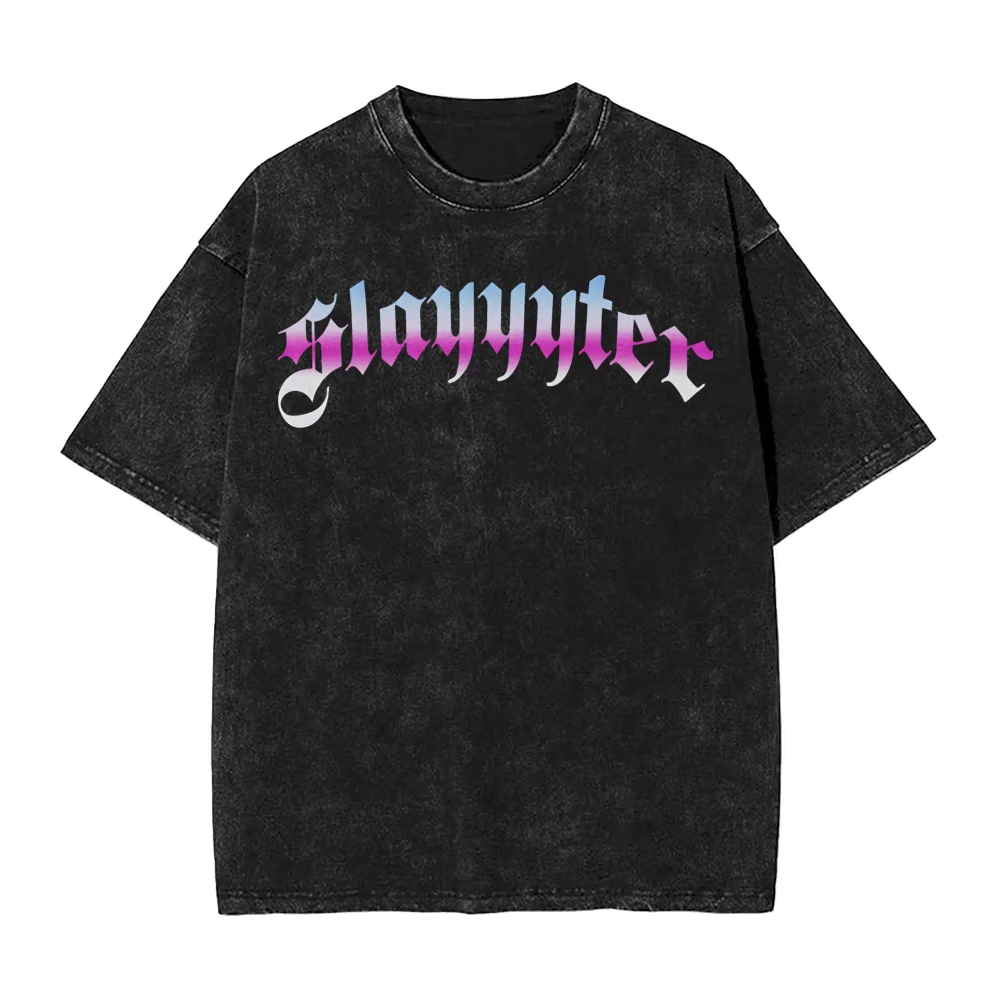 Slayyyter Singer Logo Washed T Shirt Streetwear Cool T-Shirt  Tees for Men Women 100% Cotton Oversize Printed