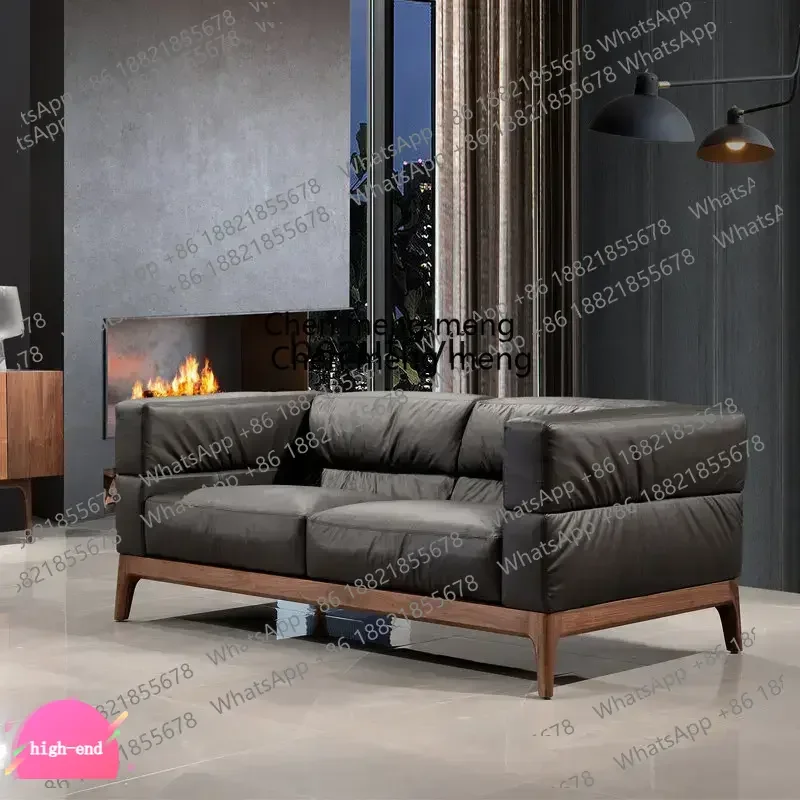 North merican Leather Sofa Light Luxury Solid Wood Three Italian Minimalist down Sofa Log Living Room Furniture home furnit  A