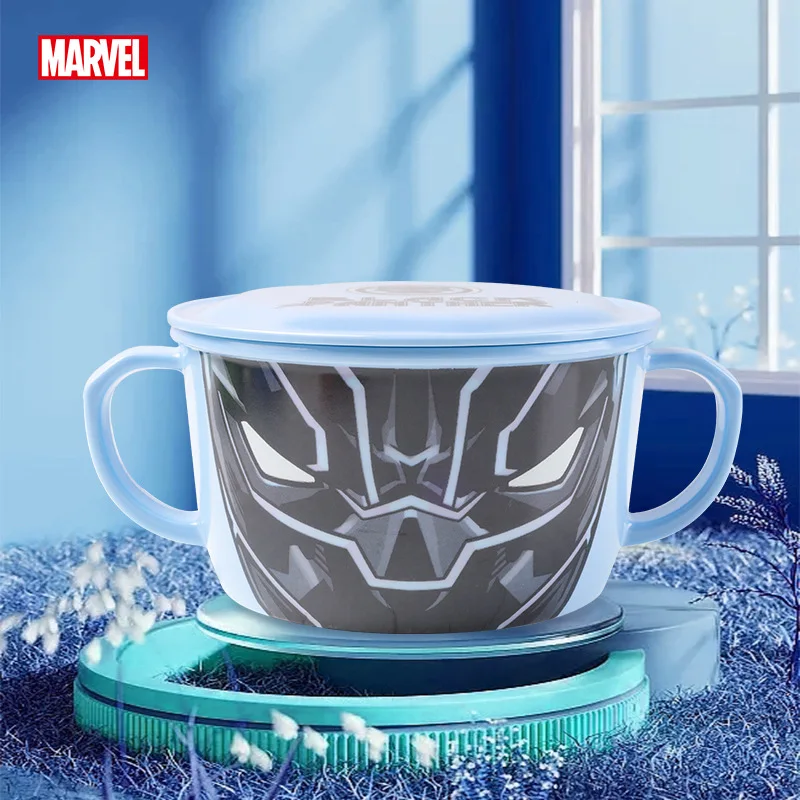 Marvel Children Bowl Captain America Avengers Superheroes with Lid Dual Handle Tableware Anti-scald Kindergarten Kid Dinner Dish