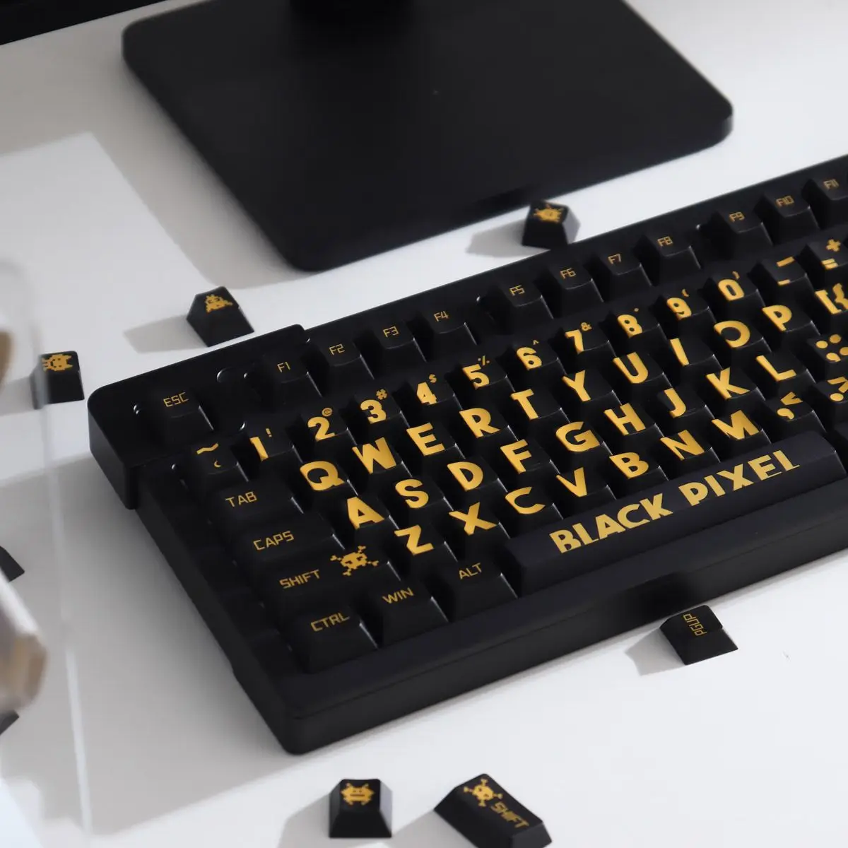 129 Black Gold Large Font keycaps Full Set Keycaps Creative Interesting PBT Cherry Profile Dye Sub for MX Mechanical Keyboard