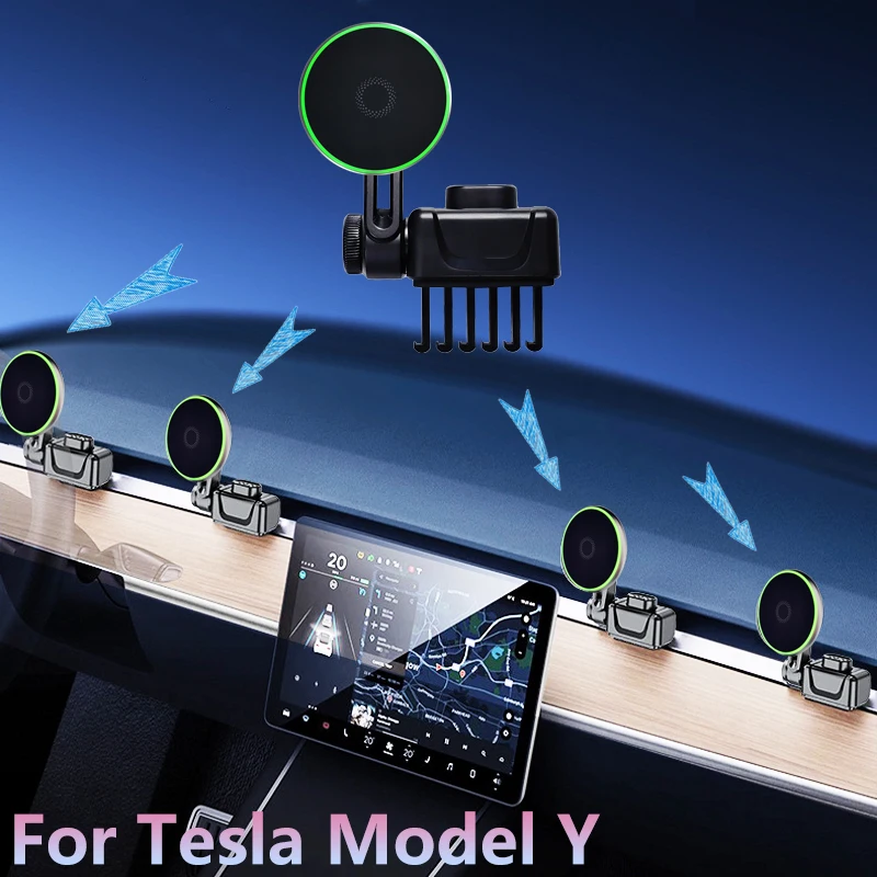 For Tesla Model Y Magnetic Wireless Charging Stand Car Phone Holder Panel Base Adjustable MagSafe Support for iPhone Samsung