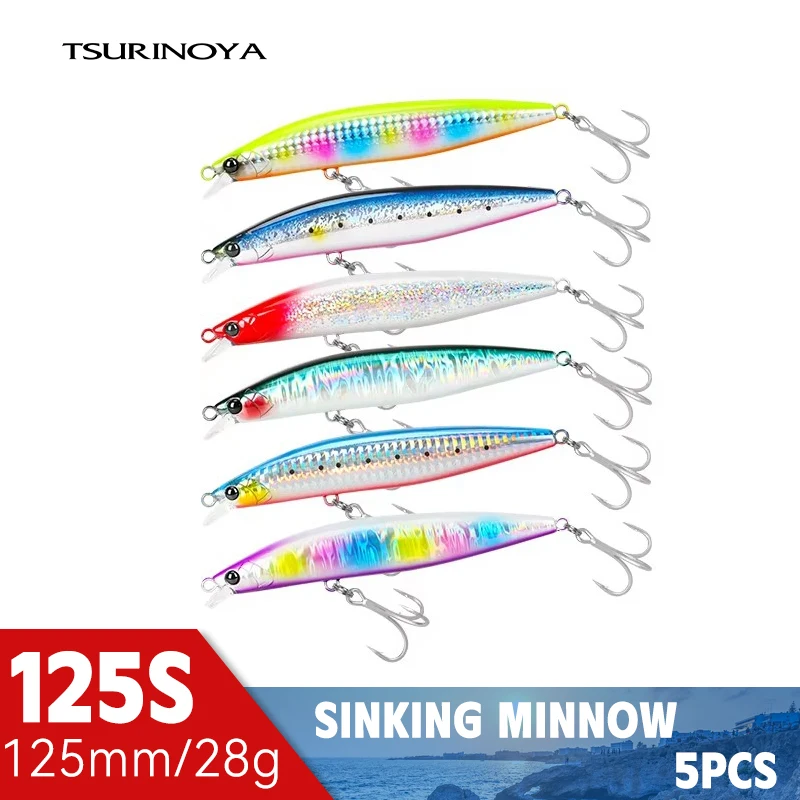 

TSURINOYA Sinking Minnow Stinger 125S 125 мм 28 г 6 шт. Набор Бесплатная доставка Ihshore рыболовная коробка искусственная прочная большая приманка