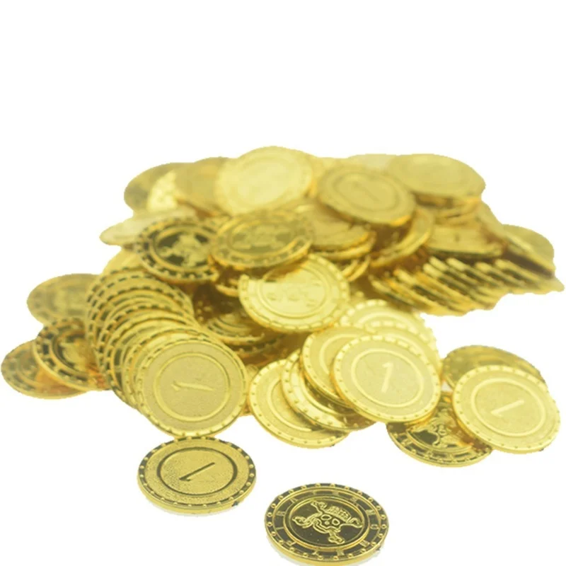 

100Pcs Gold Coins Plastic Game Coins Gold Treasure Coins Halloween Party Props