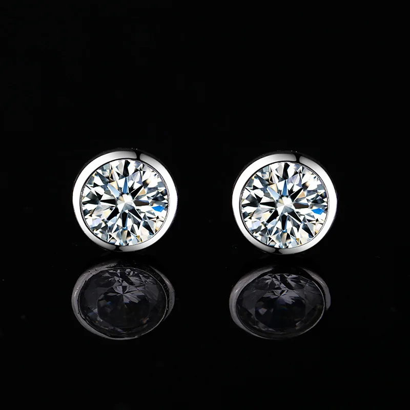 Tik Tok live bubble Mosan diamond earrings simple round single diamond earrings female S925 silver needle temperament earrings