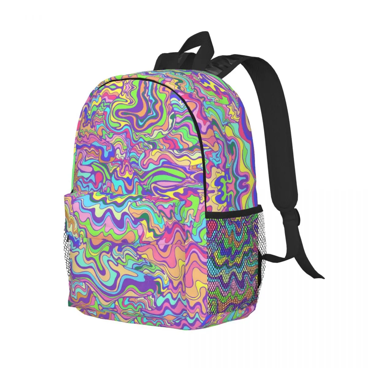 Psychedelic Waves Laptop Backpack Men Women Basic Bookbag for College School Student Pastel Colors Bag