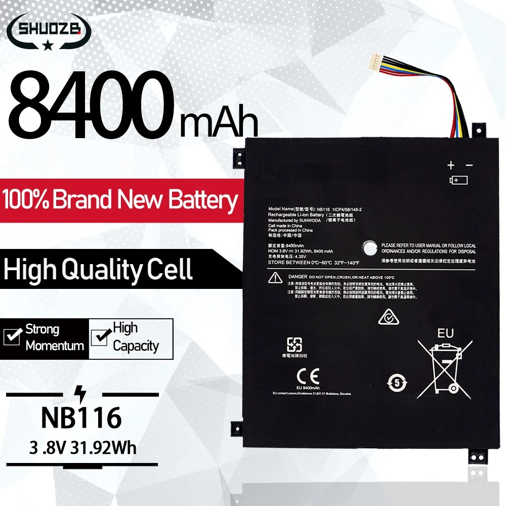 New NB116 Laptop Battery For Lenovo Ideapad 100S series 100S-11IBY 100S-80R2 5B10K37675 0813001 3.8V 31.92WH 8400mAh