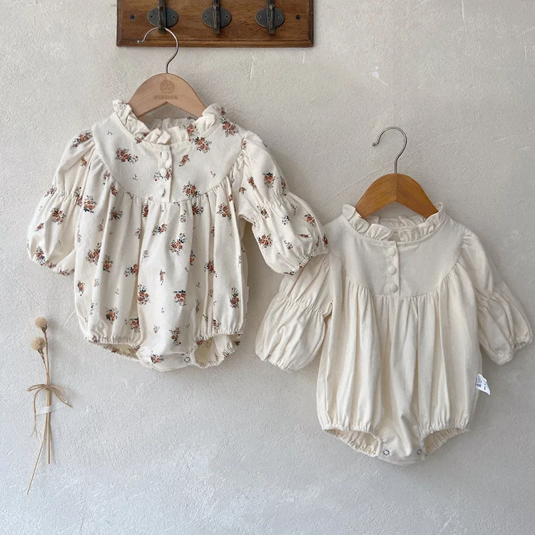 Little Sister Big Sister Matching Outfits Twin Look Clothes Newborn Autumn Bodysuit Baby Girls Dress Korean Infant Floral Romper