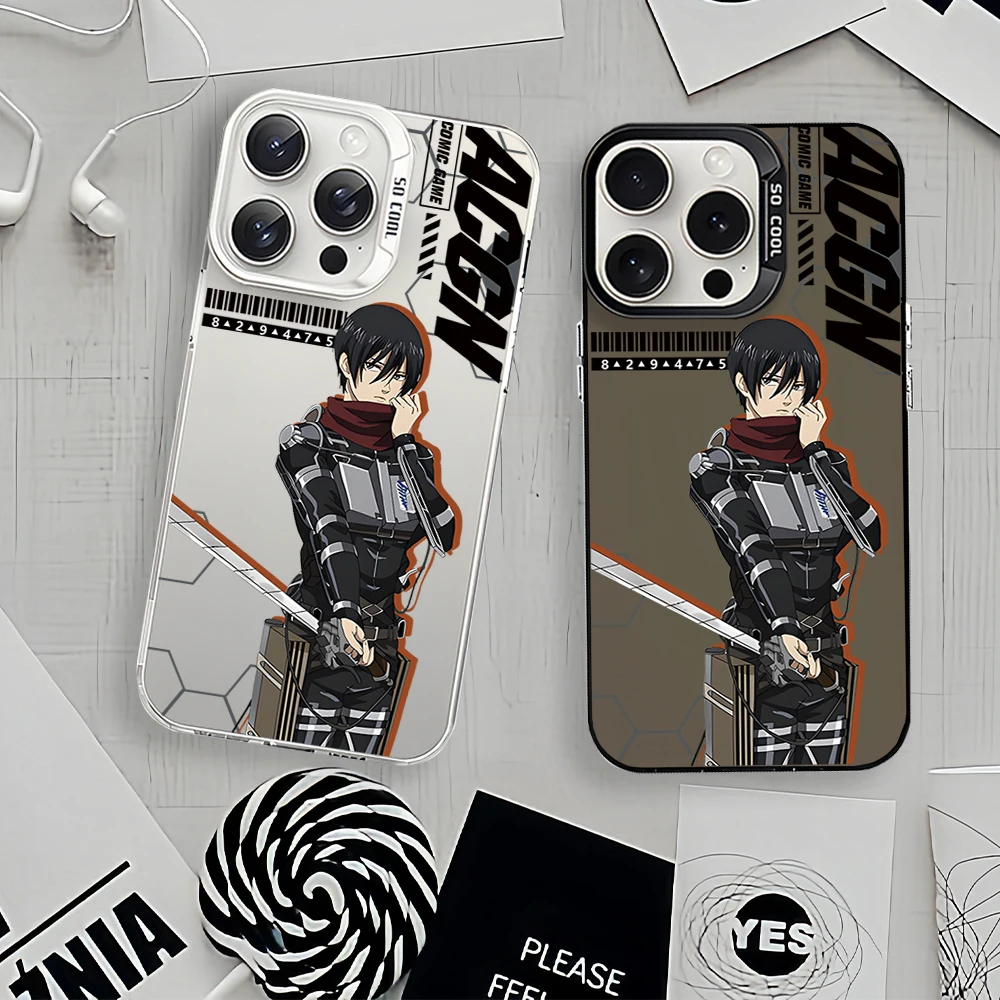 Anime A-Attack on T-Titan Mikasa Laser Phone Case for iPhone 12 11 13 14 15 16 Max Pro Plus IMD Shockproof Silicone Coque