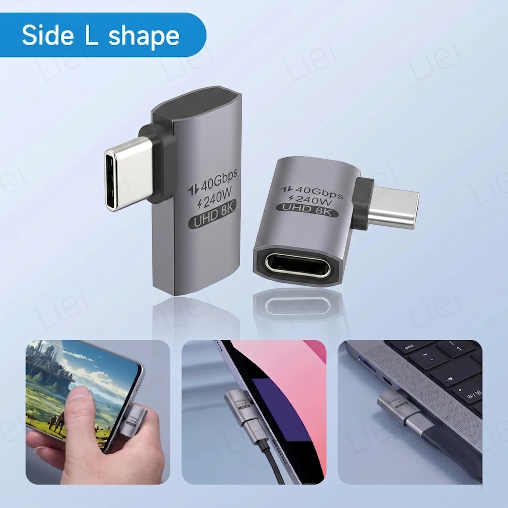 USB-C zu C Adapter 40Gbps 8K 60Hz USB-C Stecker auf Buchse 90-Grad-Winkelkonverter USB4 Adapter für Thunderbolt 4/3 MacBook Handy Tablet