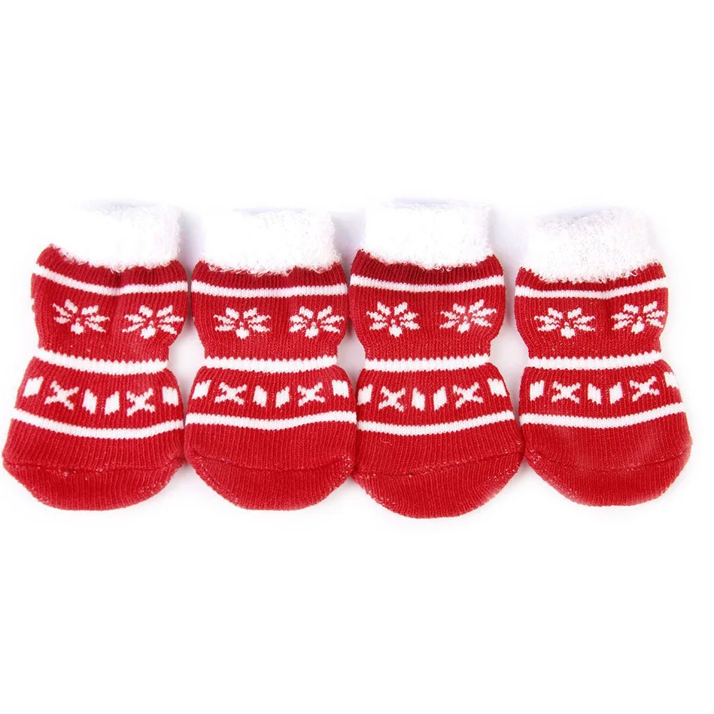 

4pcs Christmas Pet Dog Cat Non-Slip Red White Rubber Sole Winter Snow Protection Easy Carry Doggie Pet