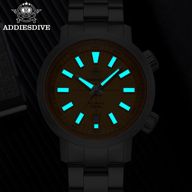 ADDIESDIVE Uhren Herren Handgelenk Mechanisch 42mm 316L Edelstahl Saphirglas Automatikuhr 200m Wasserdicht Leuchtend
