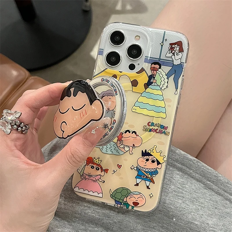 น่ารักการ์ตูนตลกคู่ Shin-Chan Magsafe Wireless Charge สําหรับ iPhone 13 14 15 16 PRO MAX การ์ตูน Shin-Chan ผู้ถือแม่เหล็ก ﻿