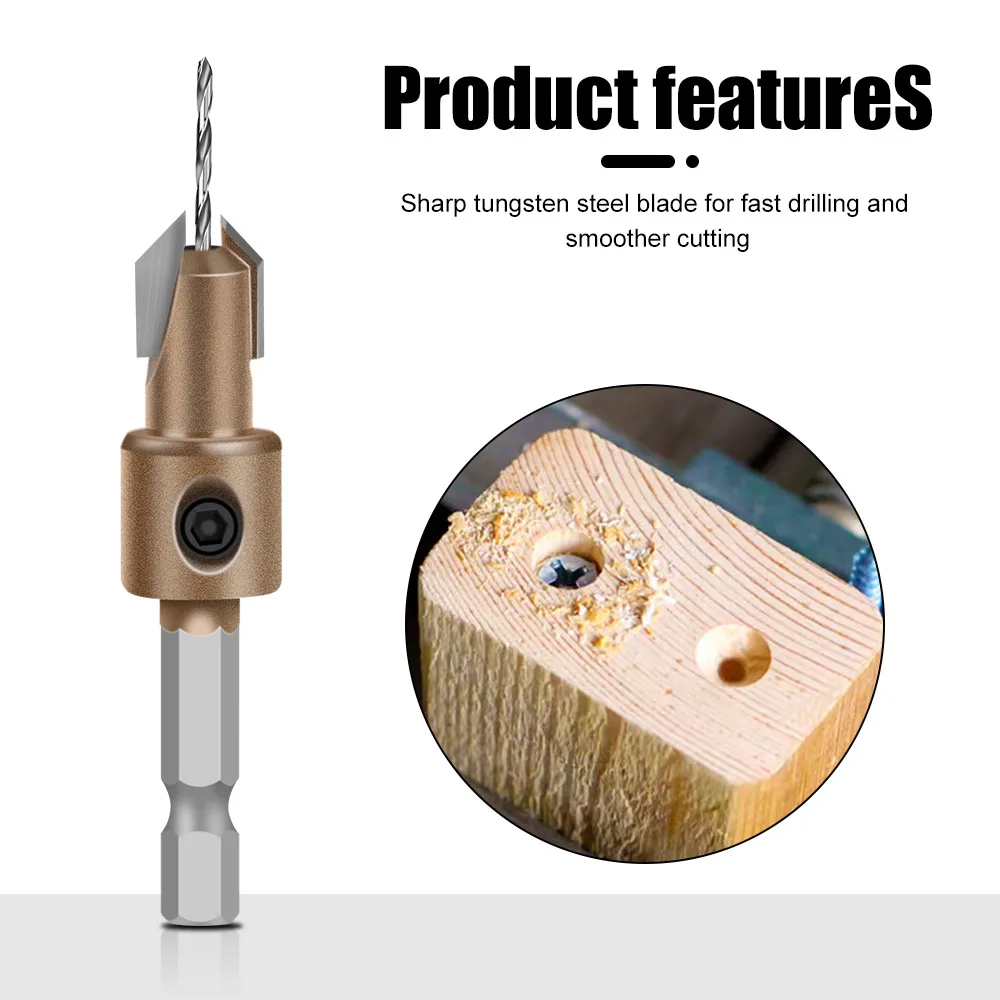 Hex Shank Wood Countersink Drill Bit Adjustable Screw Counterbore Hole Cutter for Wood Screw Flush Hidden Hole Drilling view 3