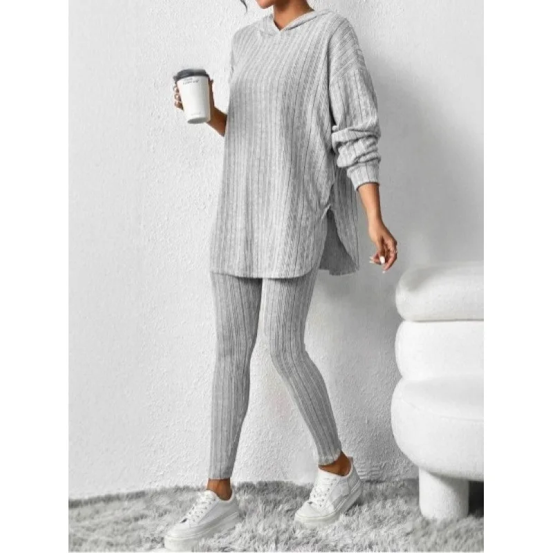 Ropa Mujer Women's 2 Piece Outfit Ribbed Knit Loungewear Set Oversized Pullover Top & Leggings Casual Matching Set for Daily