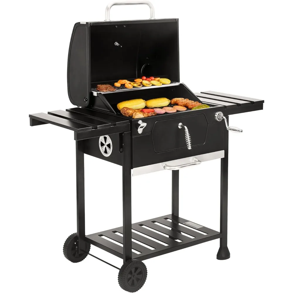 CD1824EN-Parrilla de carbón para exteriores, ahumador con mesas laterales, parrilla para Patio trasero, fiesta, barbacoa, Picnic, Patio, cocina, negro, 24"