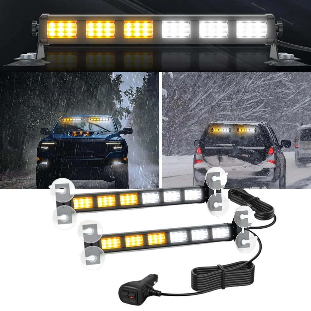 white+yellow light 2x36LED one to two windshield suction cup flashing light with power cord fit for cars,  off-road vehicles