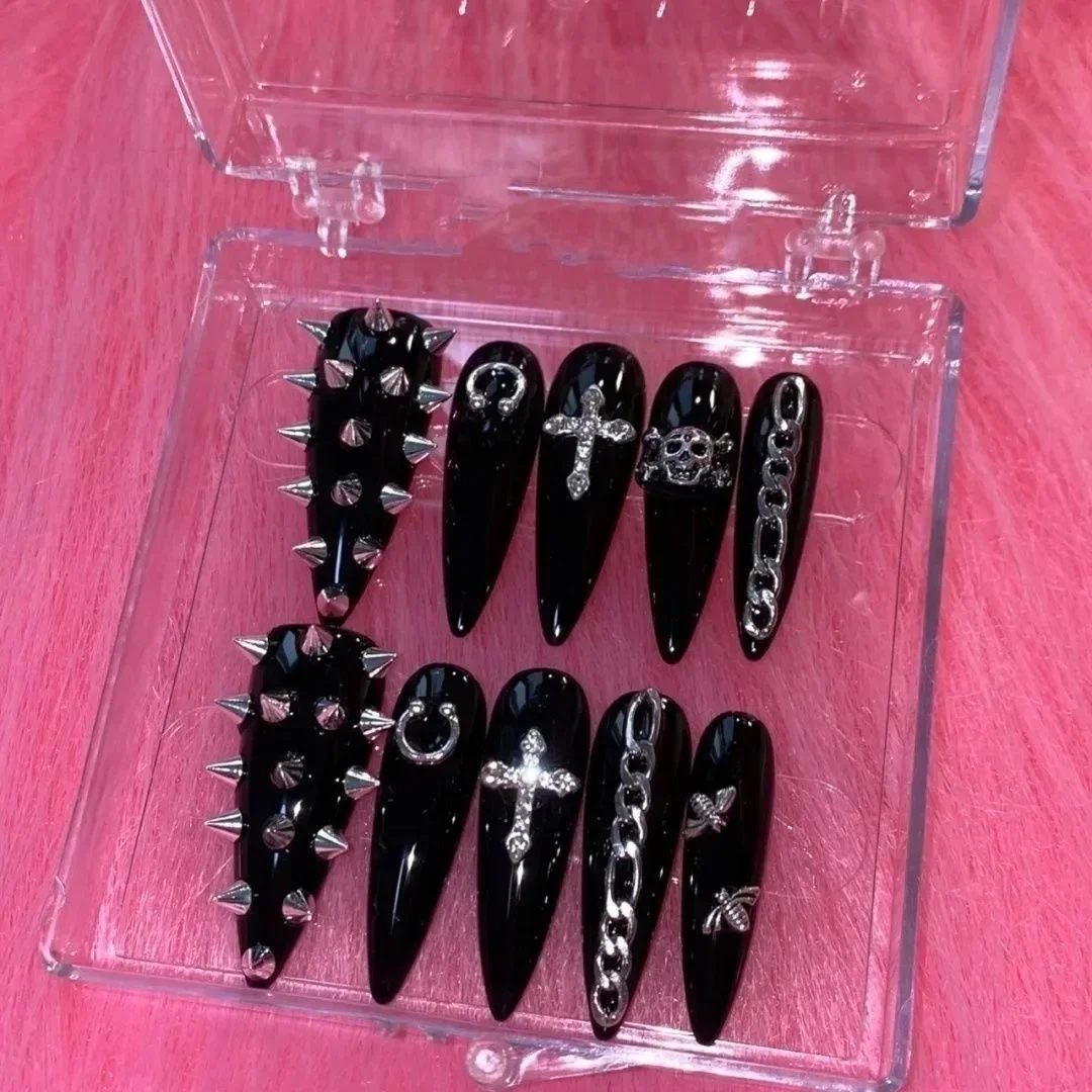 

Y2K Punk Style Press On Nail Art Handmade Long Stiletto Coffin False Nails Tips Reusable Short Fake Nail Acrylic With Glue Party