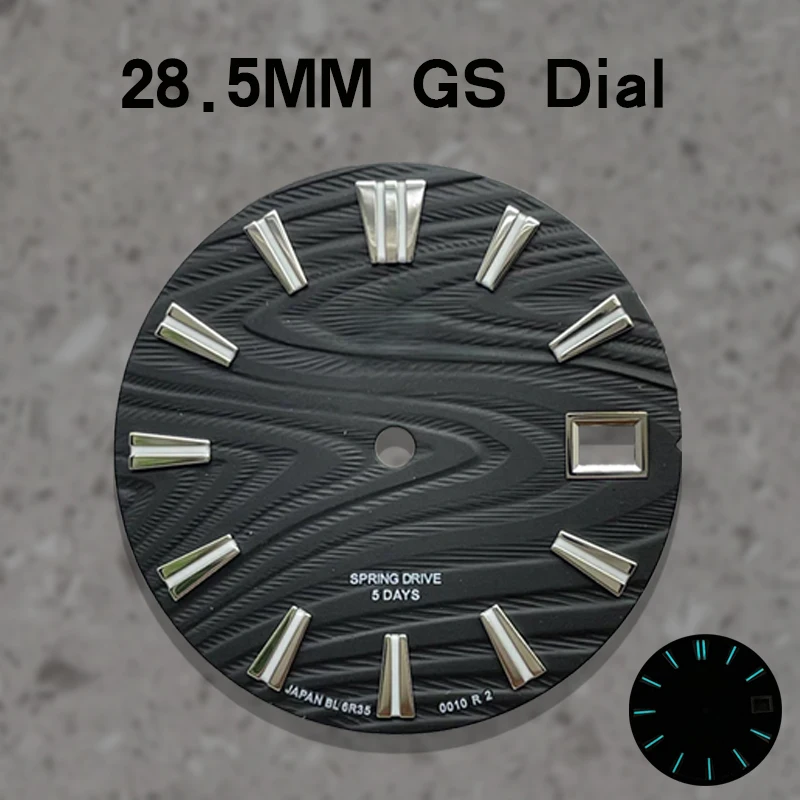 

NH35 28.5mm Cedar tree dial GS logo, green/blue luminous, suitable for NH35/NH36 movement watch modification accessories.
