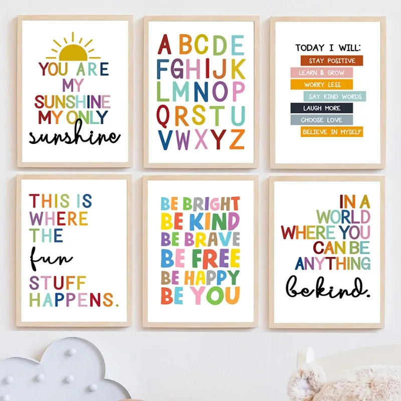 English Education Poster Alphabet Number Color Shape Wall Art Prints Canvas Painting Wall Pictures Kids Bedroom Classroom Dec