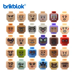 10 Brick-Head Heads Face for Custom Figures MOC Building Blocks Toys Construction Toy for Children