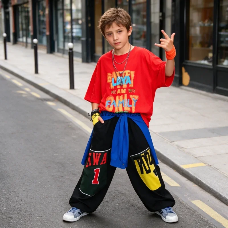 Hip Hop Boys Colorful T-shirt Street Dance Print Pants Girls K-pop Costumes Children Streetwear Kids Jazz Stage Clothes Sets