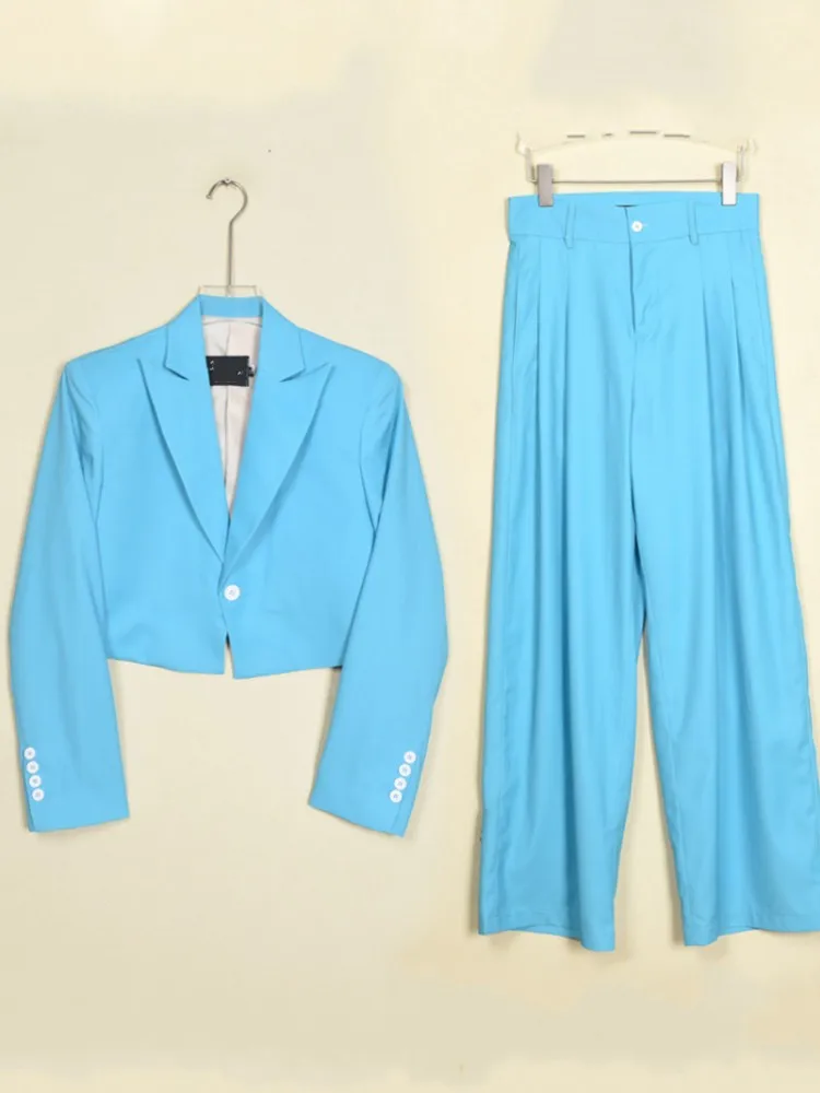 New Casual Fashion Elegant Office Ladies Work Short Jacket Blazer Suit Pants Two Piece Set Women Loose Fit Solid Color Suit Set