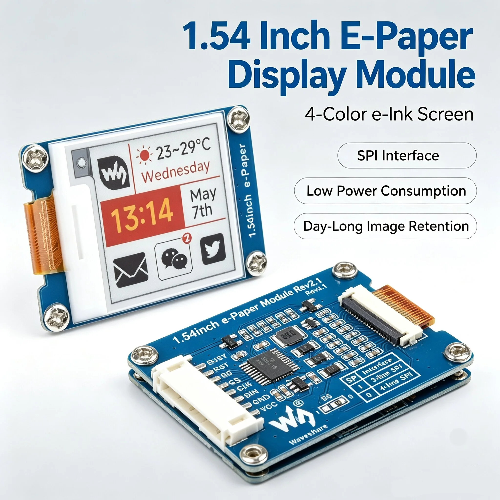 Module d'affichage E-Paper de 1,54 pouce, interface SPI, écran e-Ink 4 couleurs (noir/blanc/rouge/jaune)