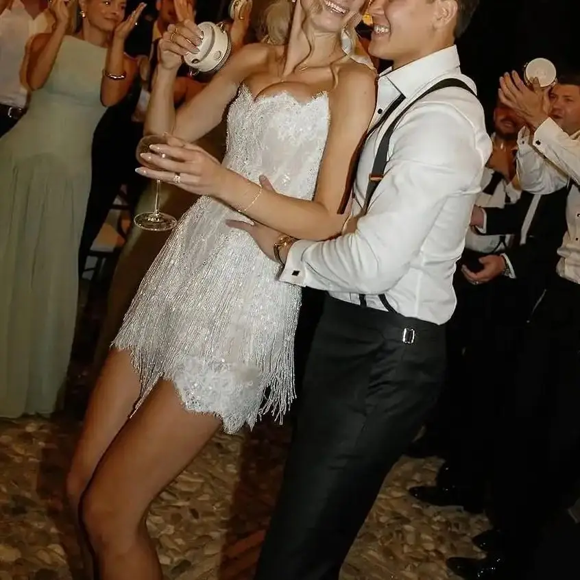 Ofherown-vestido De cóctel De lujo con borlas y cuentas, minivestido De noche De encaje sin tirantes con lentejuelas brillantes, por encima De la rodilla