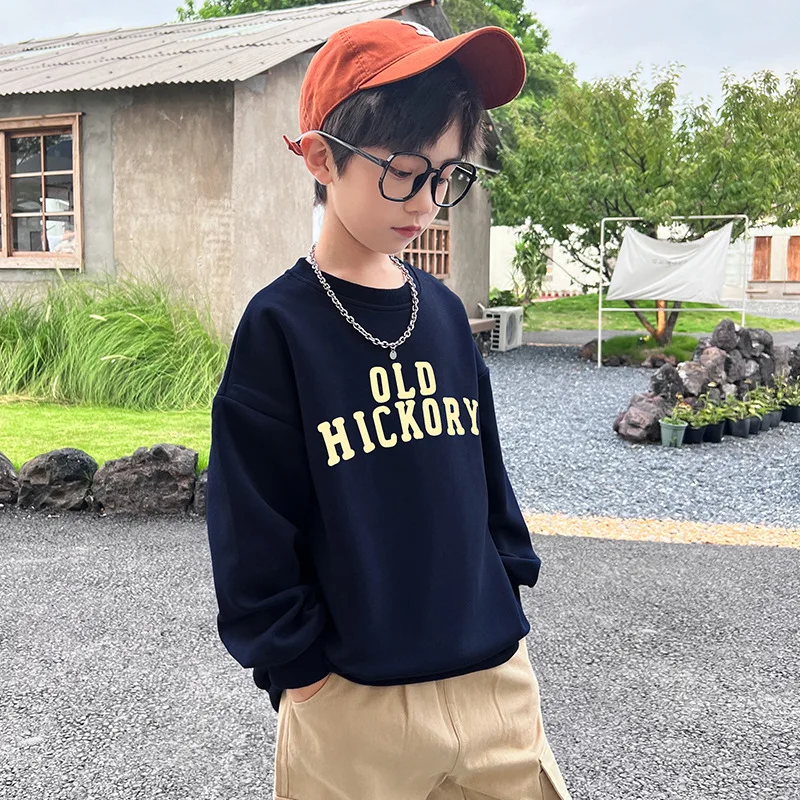 

Autumn Winter Plus Velvet Children Boy's Long Sleeve Clothes Sweatshirt Loose Cartoon Print Round Top For 4 6 8 10 12 14 Years
