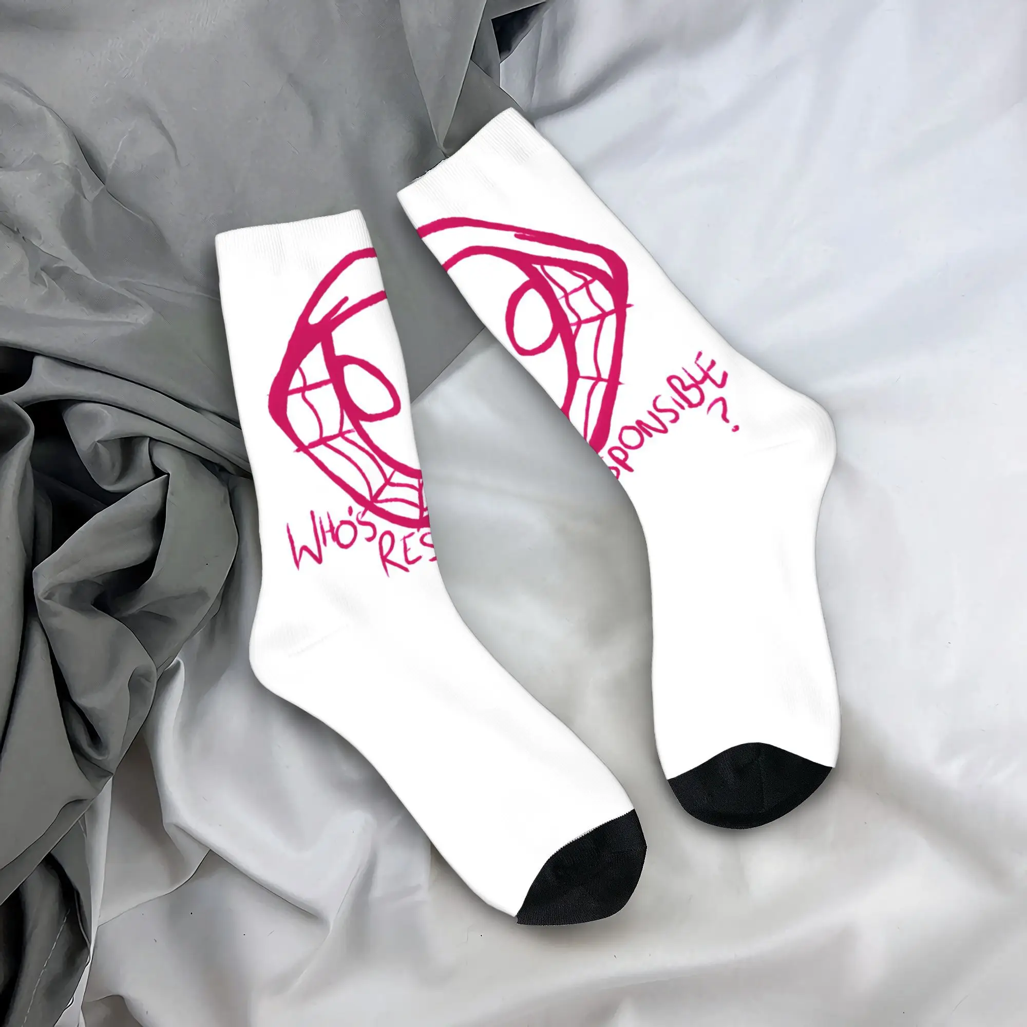 Spider Gwen Who's Responsible Winter Warm Stockings Fashion Unisex Socks Ghost Spidey Girl Non-slip Skateboard Socks