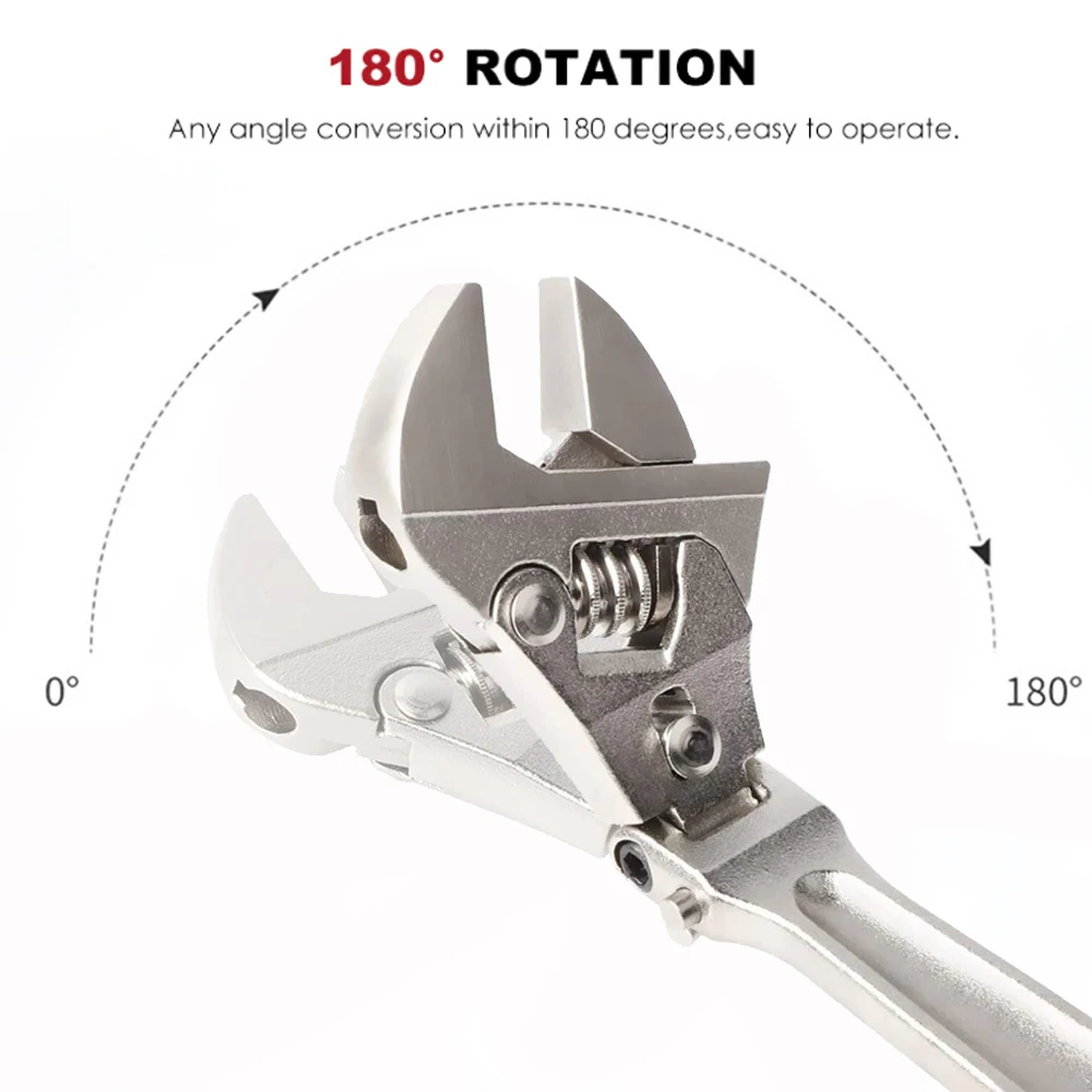 8/10 Inch Adjustable Ratchet Wrench 180 Adjustable Shaking Wrench Folding Handle Dual-Purpose Pipe Wrench Key Hand Tool