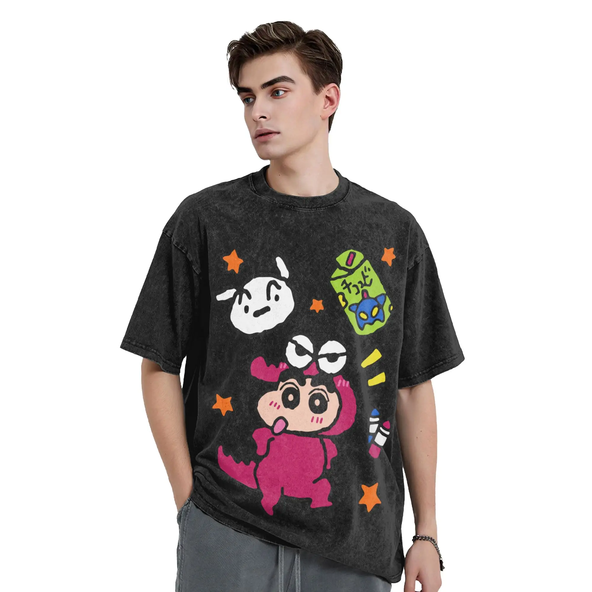 Crayons Shin-Chans Anime Washed T Shirts Streetwear Fashion T-Shirts  Tees Tops for Men Women Short Sleeve Oversize Summer