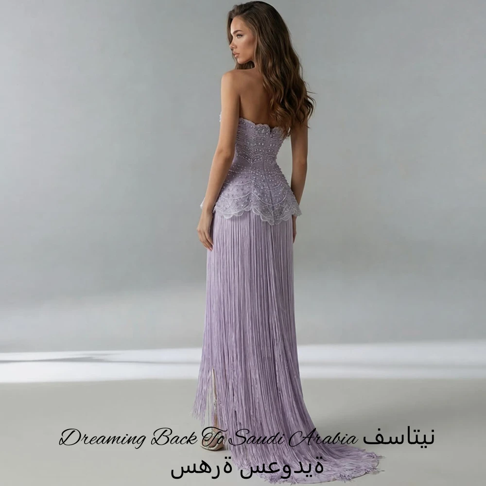 Exquisite Tassel and Beading Vestido De Festa Customized Strapless Lace Evening Dress Classic Straight Sleeveless Robe de soirée