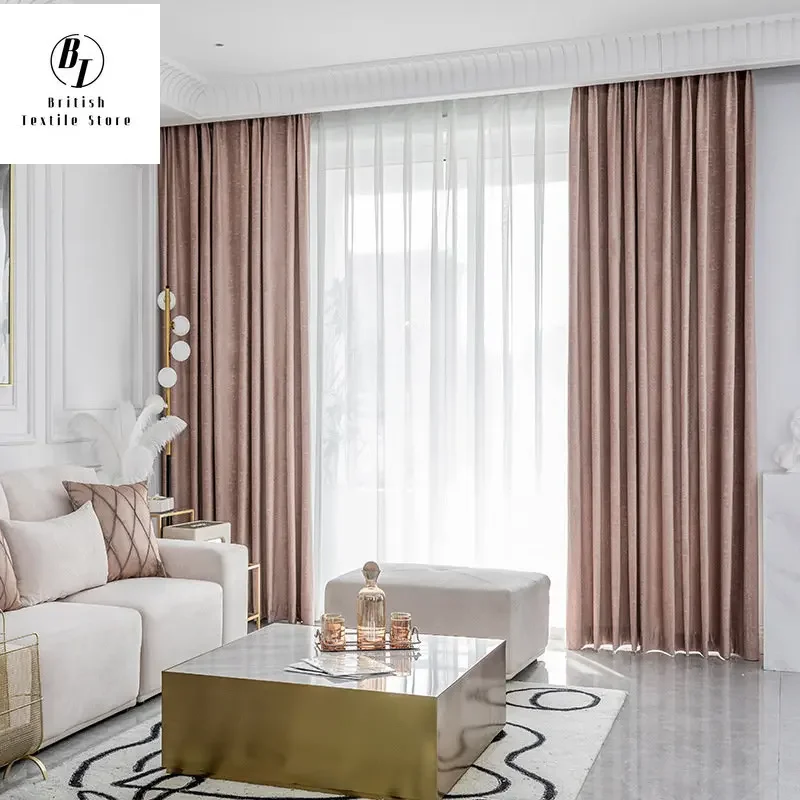 

Modern Curtains for Living Dining Room Bedroom Simple Light Luxury Pink Japanese Style Velvet Curtain Window Customization