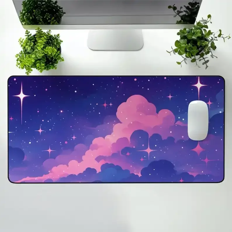 Desktop Night Sky Purple Pink Star Galaxy Gaming Mouse Pad Large Aesthetic Notepad Starclouds Celestial Dreams Playmat