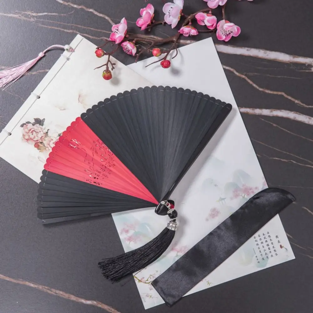 Fashion Chinese Style Japanese Classical Folding Fan Ancient Style Portable Bamboo Fan Black Handmade
